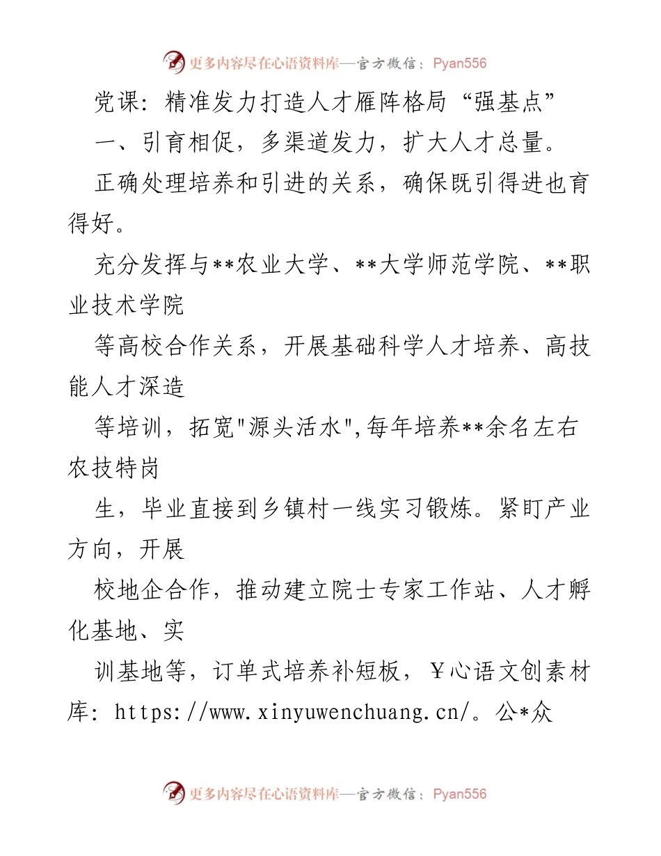 [工作总结] 党课 - 打造人才雁阵格局的精准发力与服务体系.docx_第1页