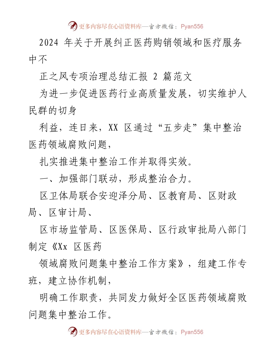 [工作总结] 医药领域专项治理 - 2024年医药购销领域腐败问题专项治理工作总结报告.docx_第1页