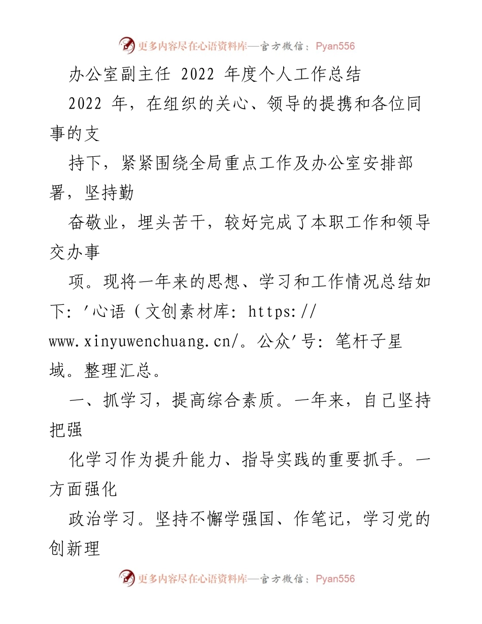 [工作总结] 办公室年度总结 - 2022年度办公室副主任工作总结.docx_第1页