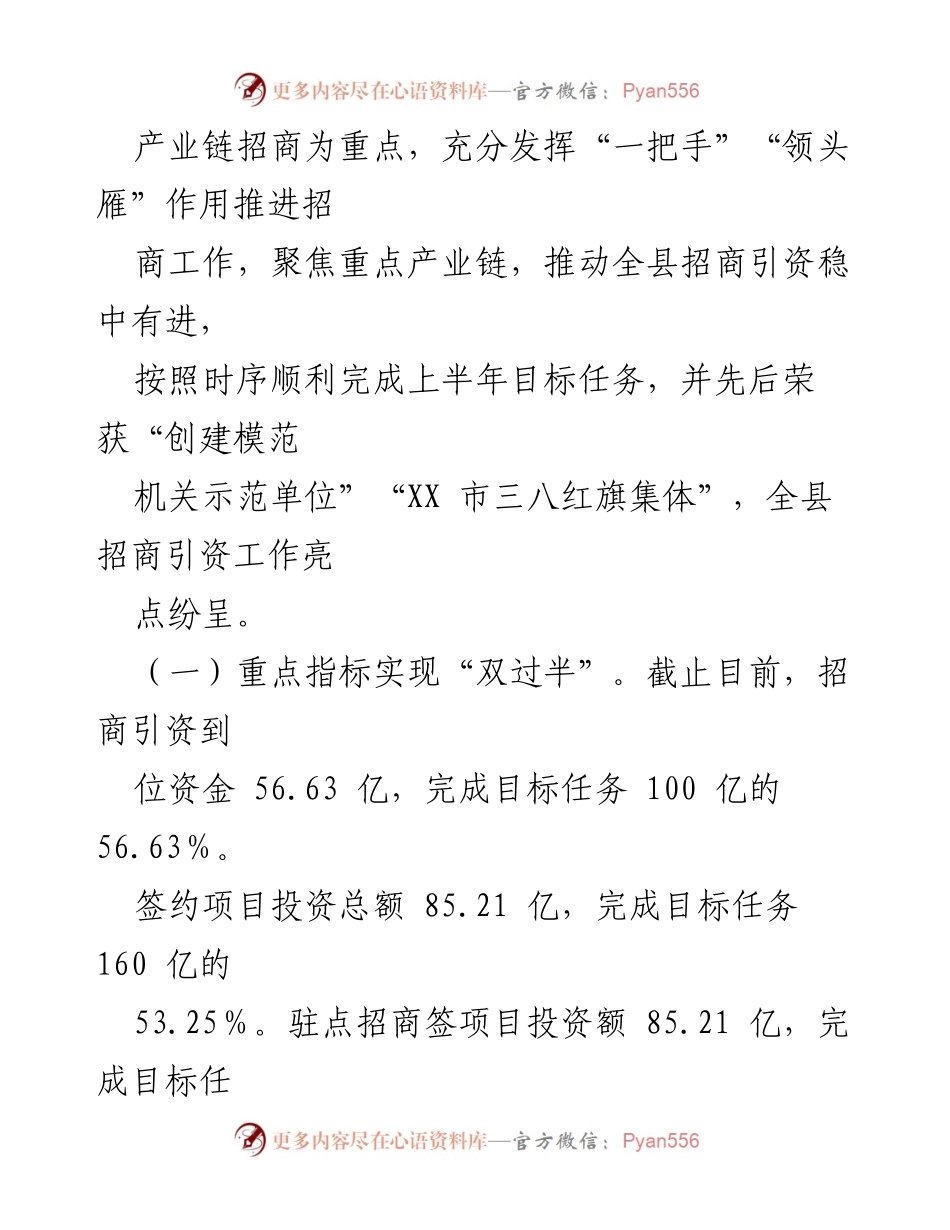 [工作总结] 全县发展和改革局 - 2023年上半年招商引资工作总结与下半年计划.docx_第2页