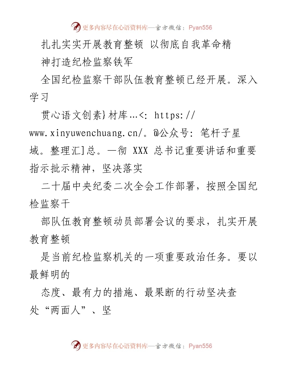 [工作总结] 全国纪检监察干部队伍教育整顿 - 扎实推进教育整顿，锻造纪检监察铁军.docx_第1页
