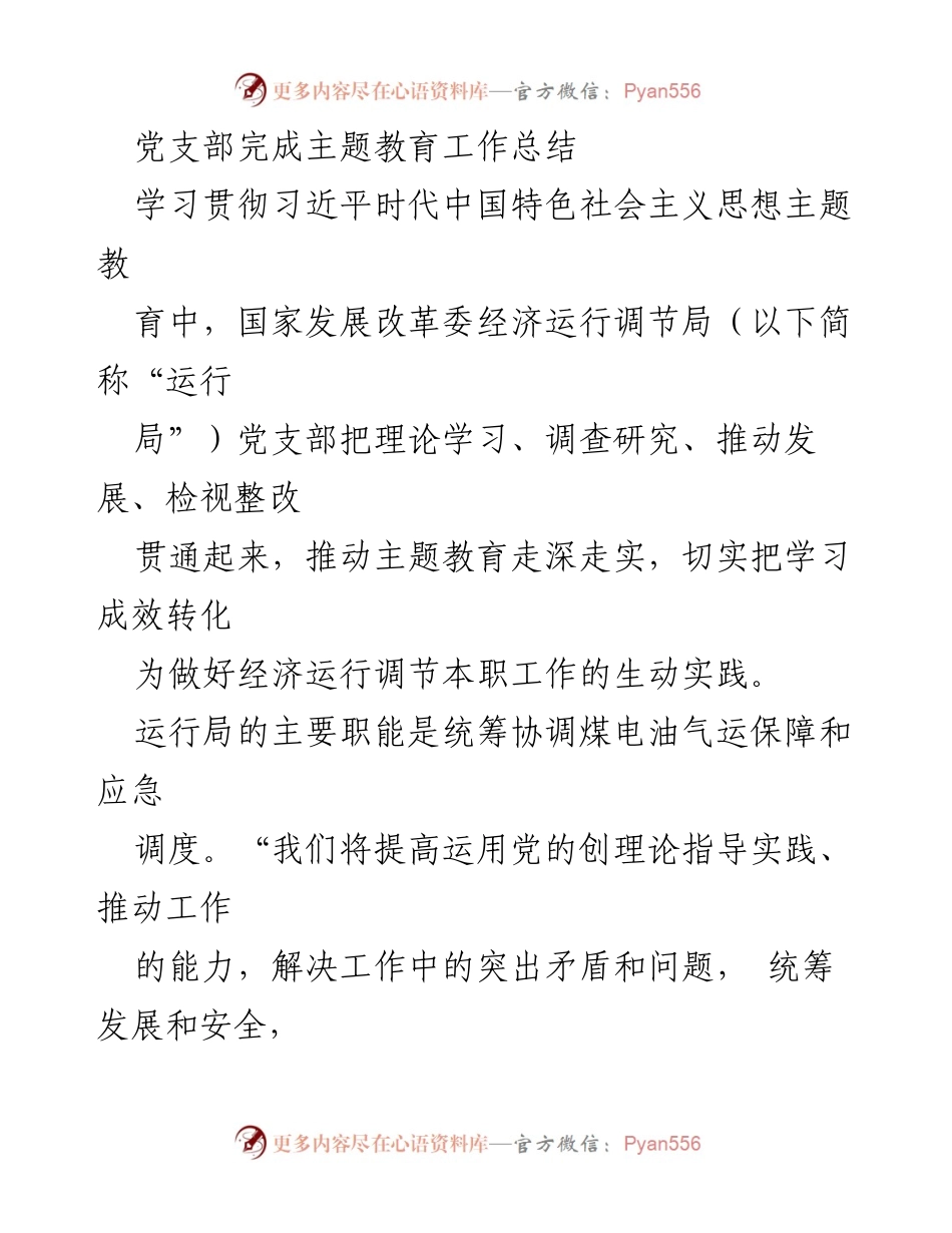 [工作总结] 党支部 - 主题教育工作总结与能源保供实践.docx_第1页