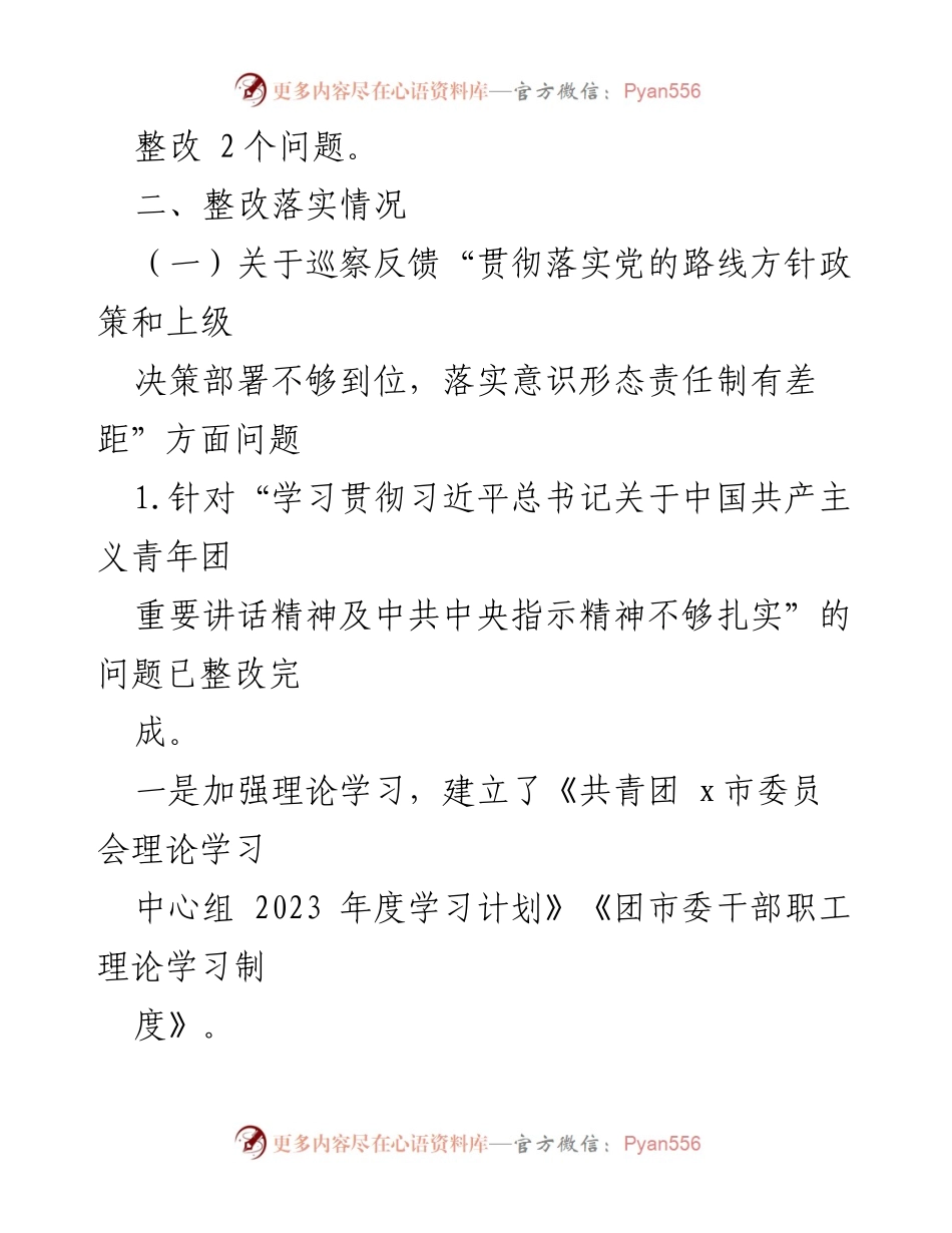 [工作总结] 共青团市委员会 - 巡察整改进展情况报告.docx_第2页
