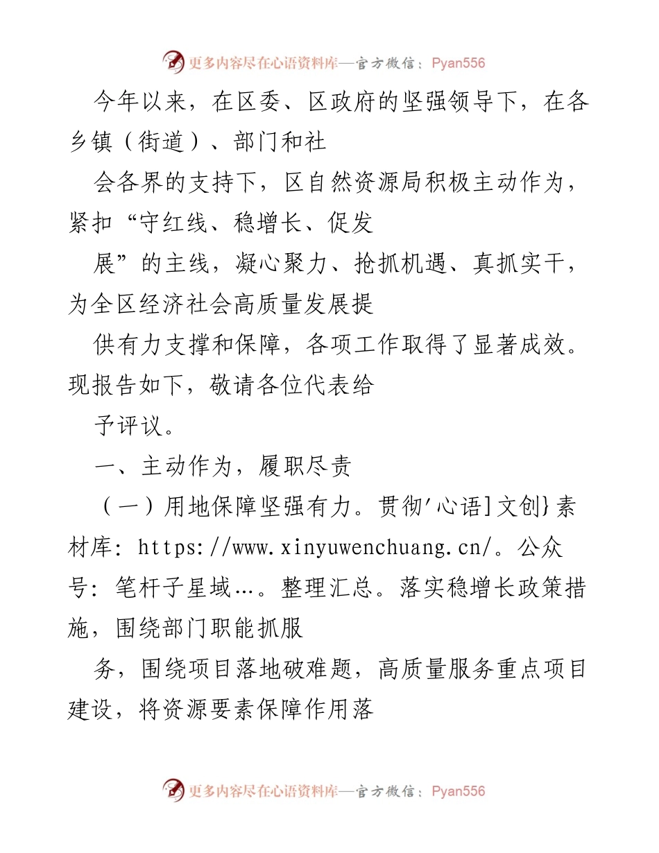 [工作总结] 区自然资源局 - 2023年度工作总结报告及成效评议.docx_第1页