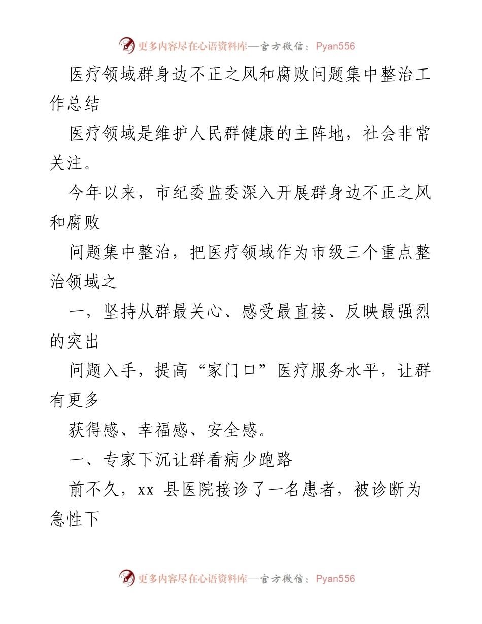 [工作总结] 医疗领域 - 医疗腐败问题整治工作成效与服务优化总结.docx_第1页