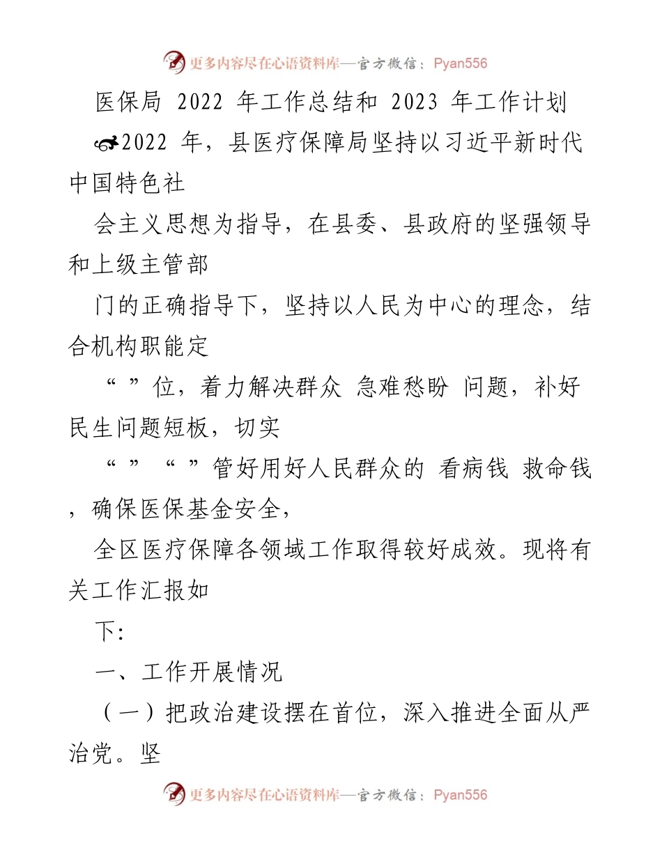 [工作总结] 医保局 - 2022年度工作总结与2023年度工作计划.docx_第1页