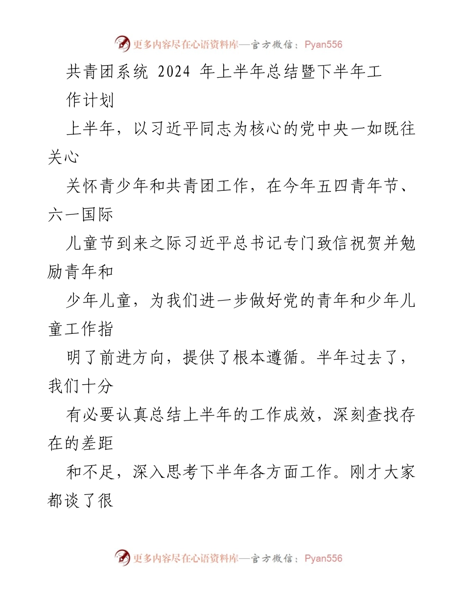 [工作总结] 共青团系统 - 2024年上半年工作总结与下半年计划.docx_第1页