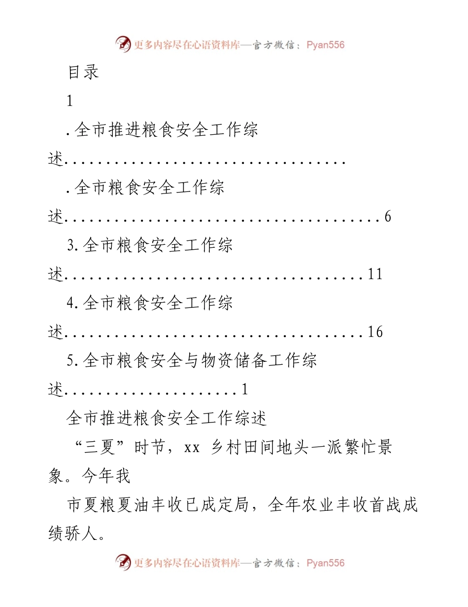 [工作总结] 全市粮食安全工作推进综述.docx_第1页