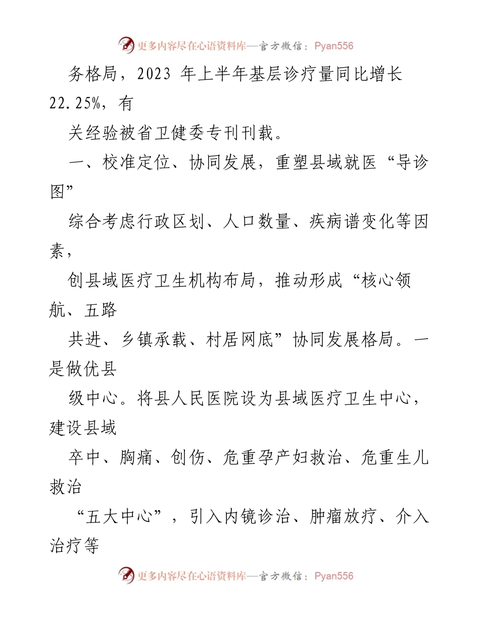 [工作总结] 医疗卫生服务 - XX县医疗卫生服务改革经验总结：重塑县域医疗体系，提升服务能力.docx_第2页