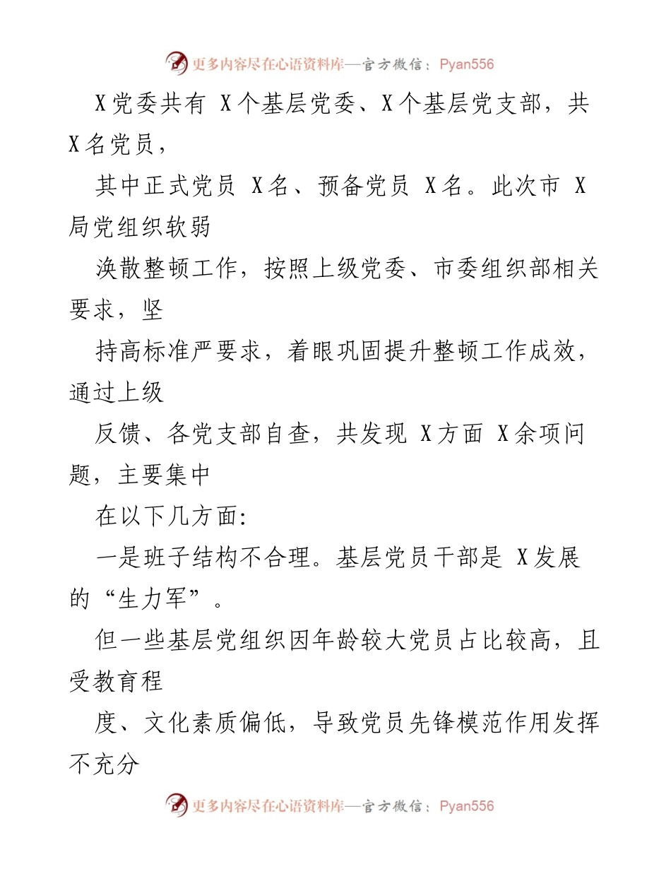 [工作总结] 党组织建设 - 市 X局党组织软弱涣散整顿工作情况汇报.docx_第2页