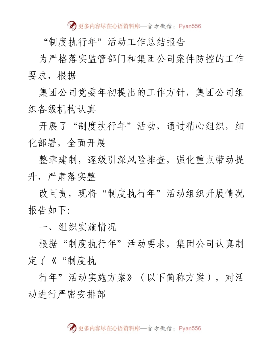 [工作总结] 制度执行年活动 - “制度执行年”活动工作总结报告.docx_第1页