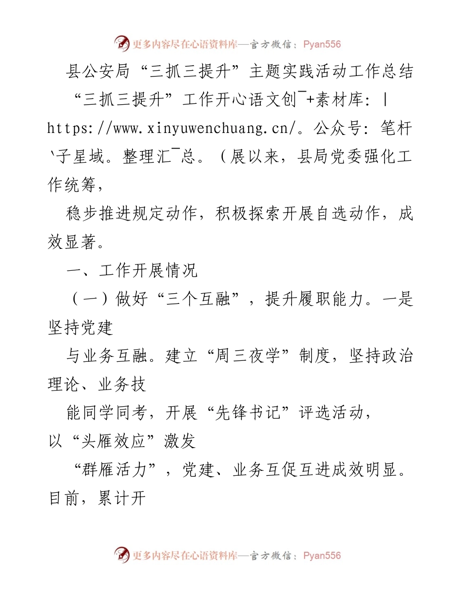 [工作总结] 公安局 - “三抓三提升”主题实践活动工作总结.docx_第1页