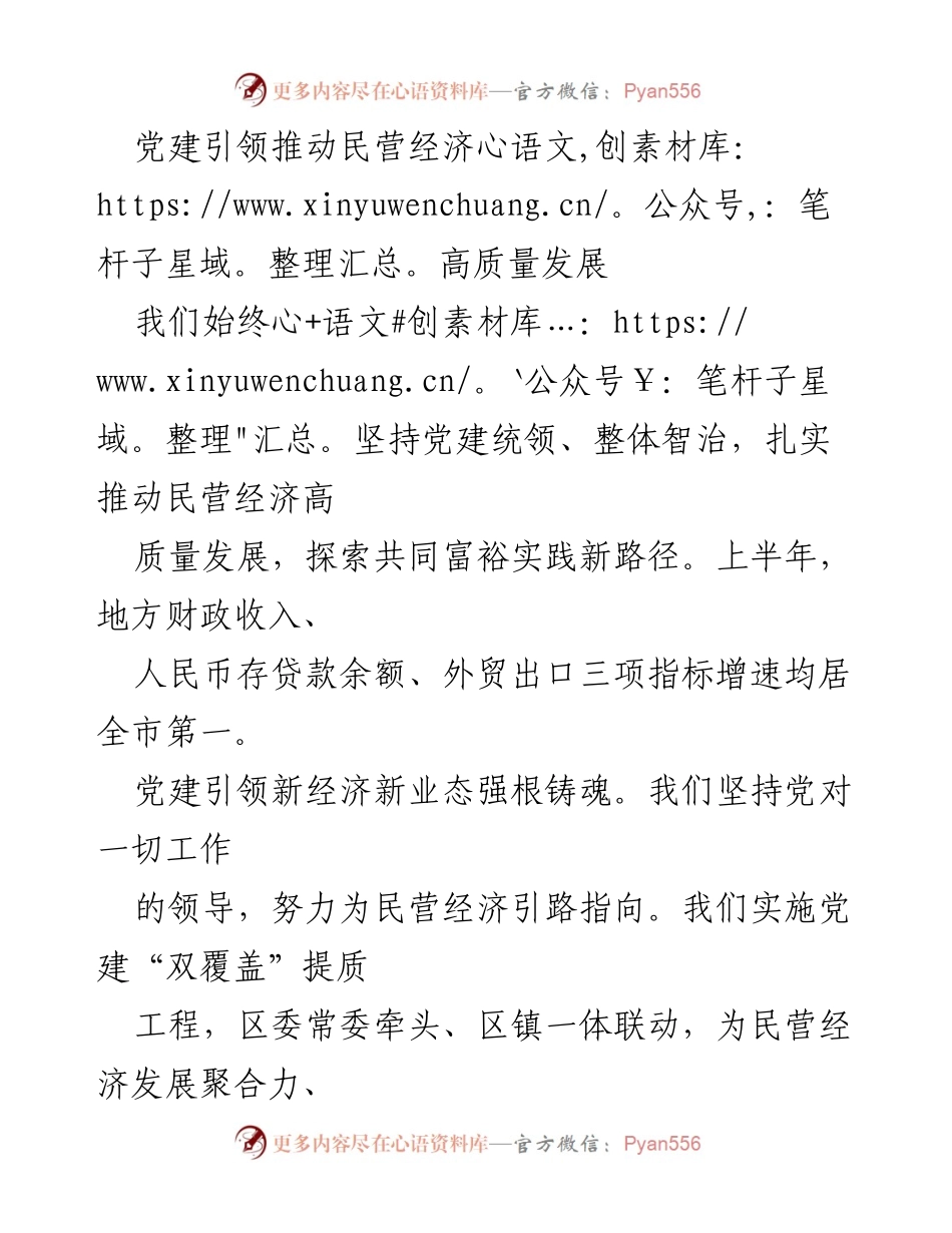 [工作总结] 党建引领 - 党建引领推动民营经济高质量发展的实践与成效.docx_第1页