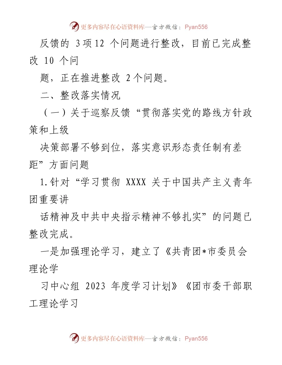 [工作总结] 共青团巡察整改 - 共青团市委员会巡察整改进展情况报告.docx_第2页