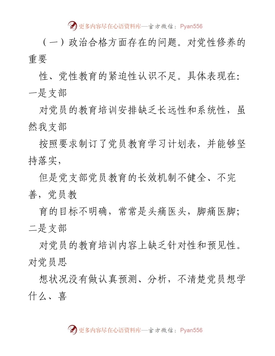 [工作总结] 党支部组织生活会 - 党支部查摆问题及整改措施汇报.docx_第2页