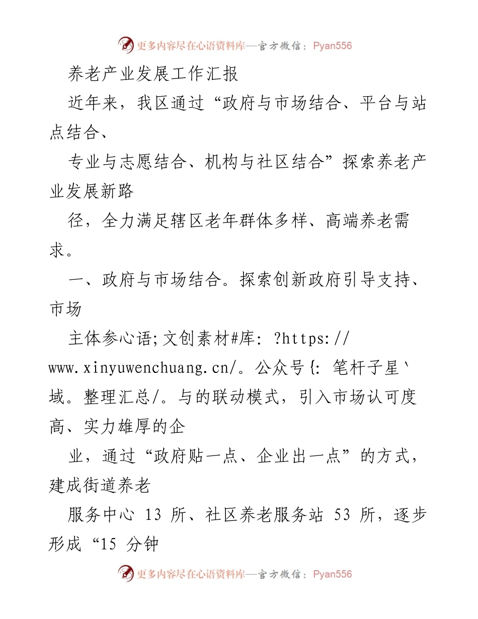 [工作总结] 养老产业发展 - 养老产业发展新路径探索与实施汇报.docx_第1页