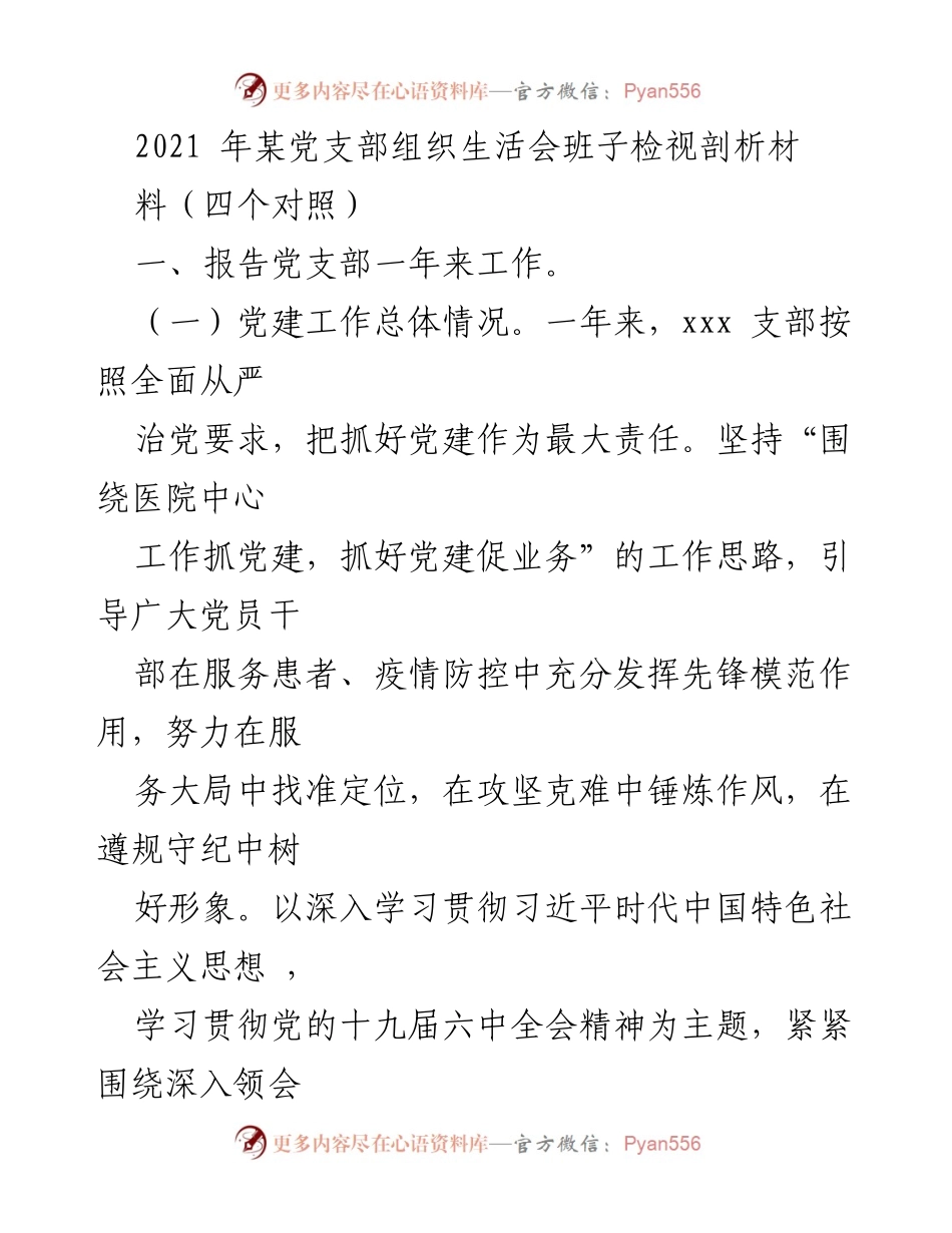 [工作总结] 党支部组织生活会 - 2021年某党支部党建工作总结及检视剖析.docx_第1页