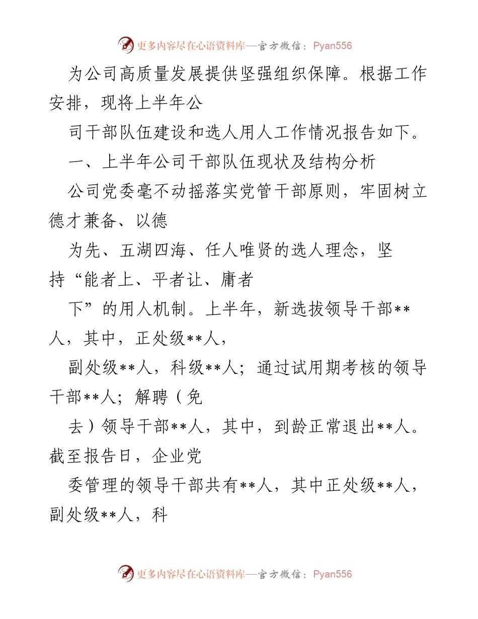 [工作总结] 公司党委 - 2022年上半年选人用人工作报告.docx_第2页