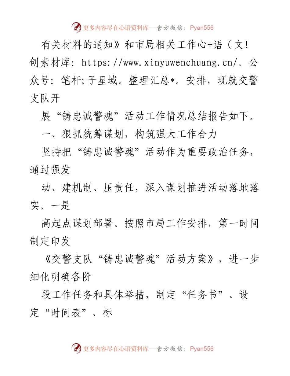 [工作总结] 公安机关 - 市局交警支队“铸忠诚警魂”活动开展情况总结报告.docx_第2页