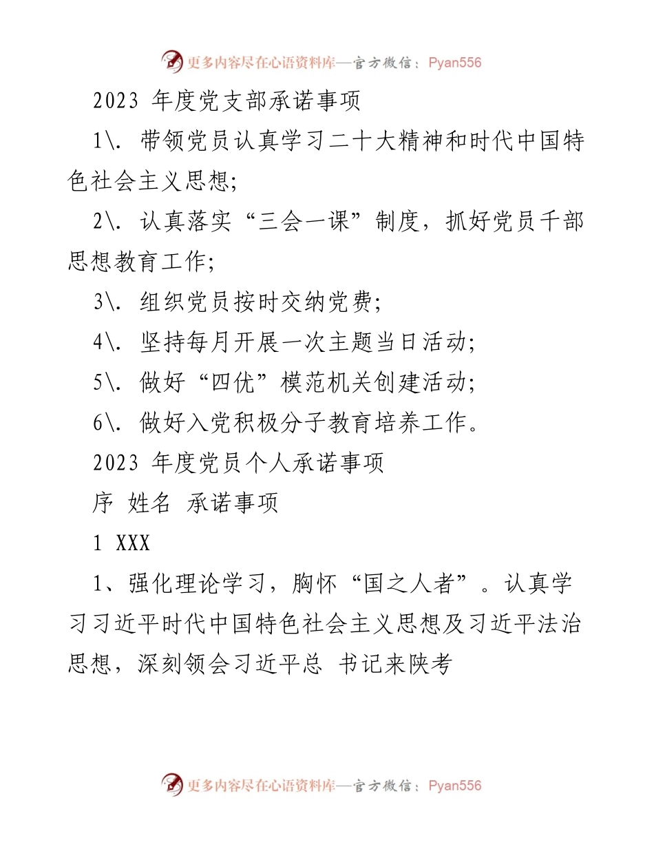 [工作总结] 党支部年度工作 - 2023年度党支部与党员个人承诺事项总结.docx_第1页