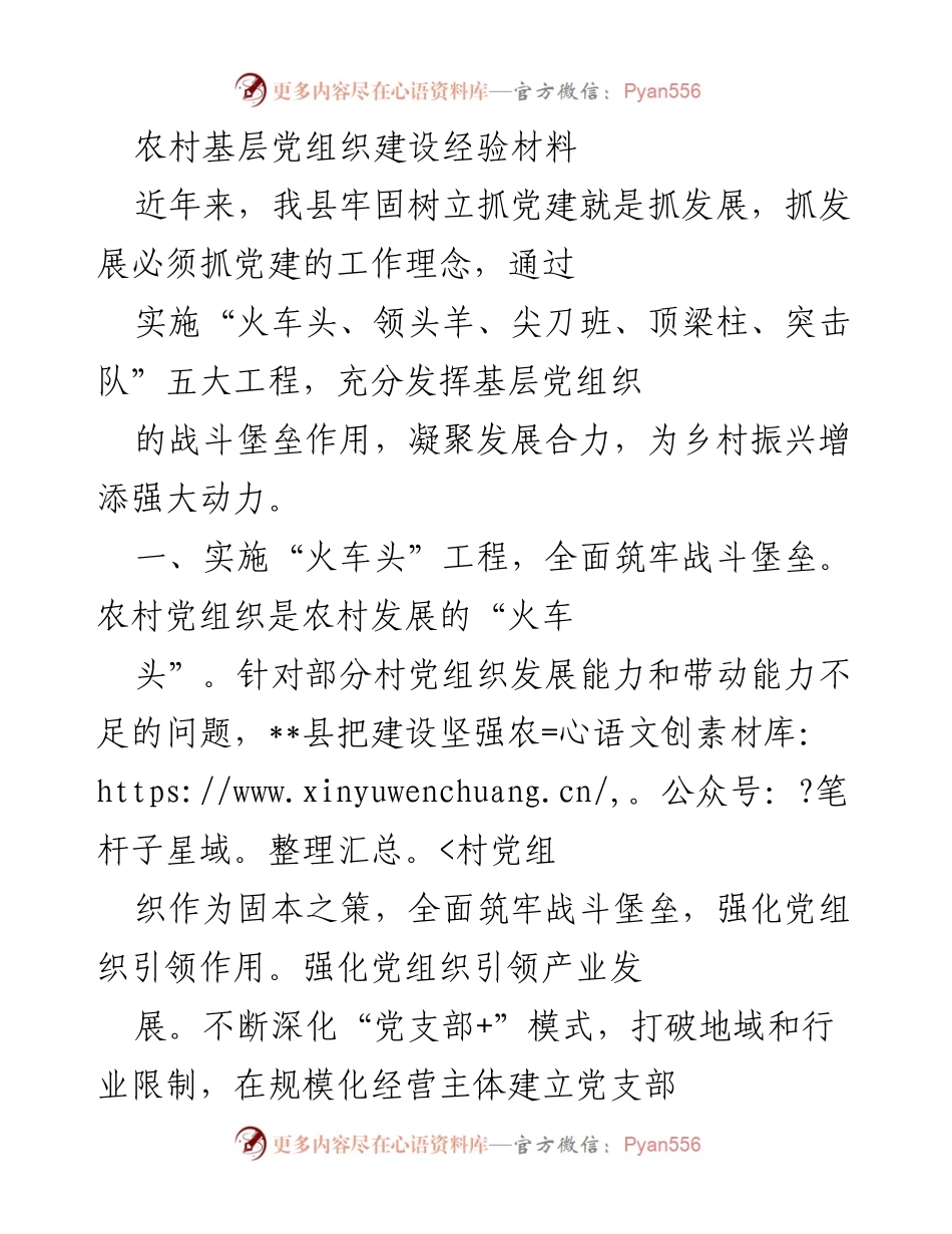 [工作总结] 农村基层党建 - 农村基层党组织建设的经验与成效.docx_第1页