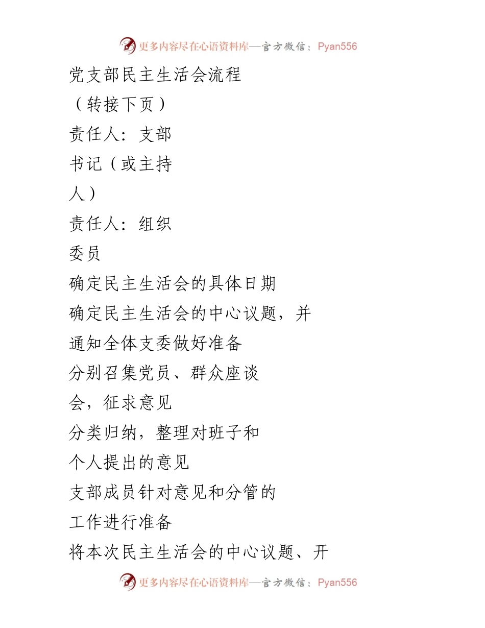 [工作总结] 党支部 - 党支部民主生活会流程与整改措施落实.docx_第1页