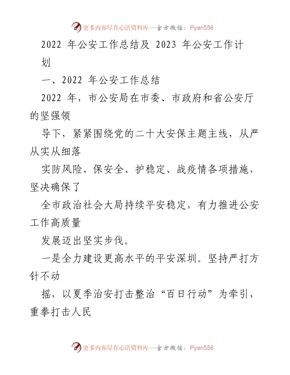 [工作总结] 公安工作 - 2022年公安工作总结及2023年工作计划.docx_第1页