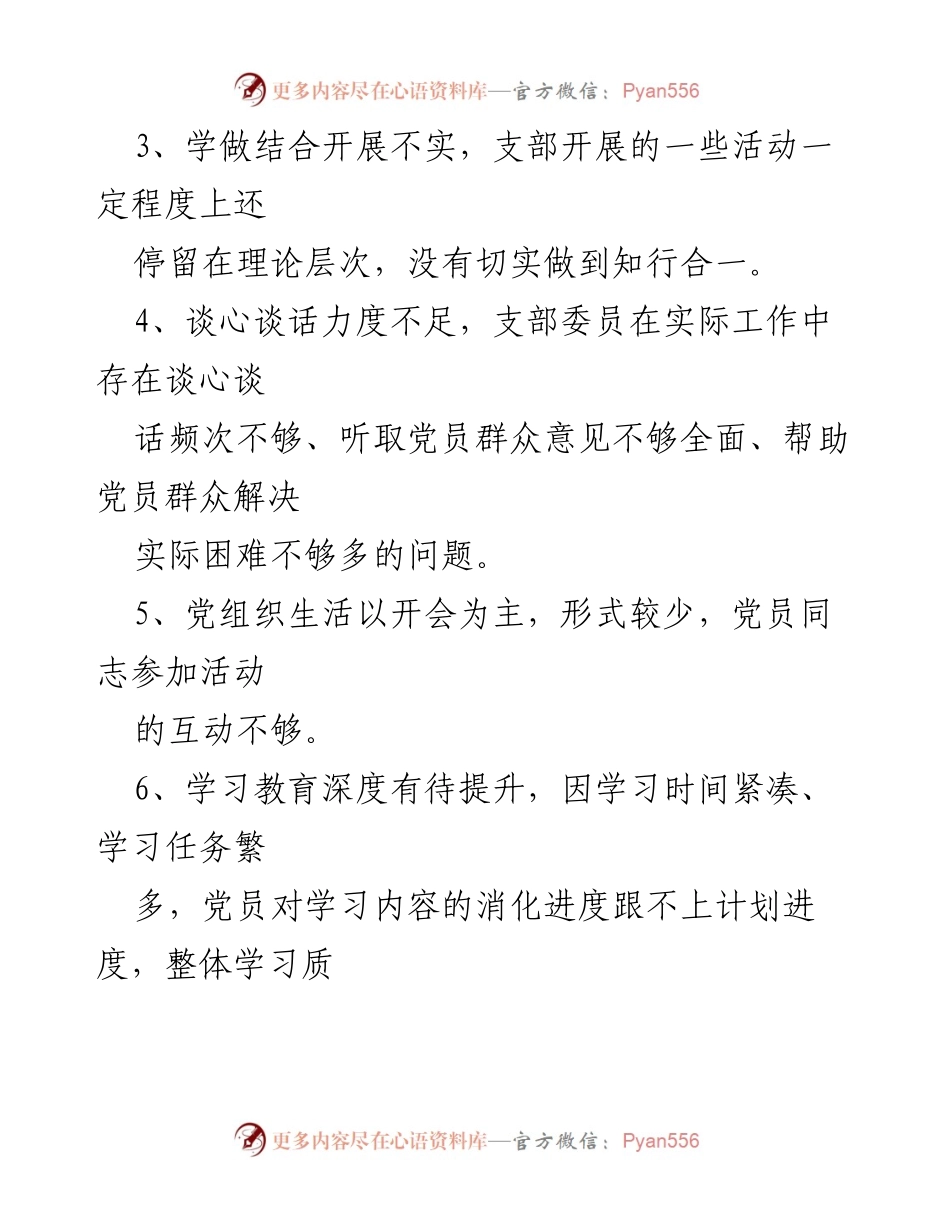 [工作总结] 党支部组织生活会 - 党支部班子问题清单及改进建议.docx_第2页