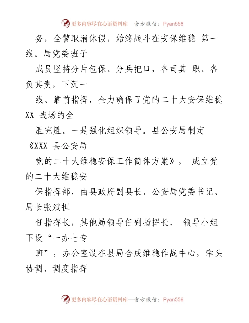 [工作总结] 公安局年度工作 - 2022年XXX县公安局工作总结与安保成效分析.docx_第2页