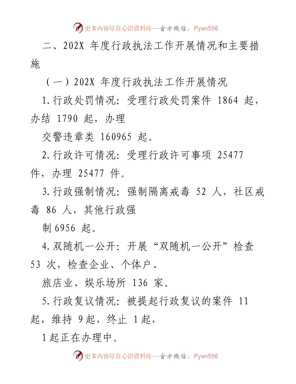 [工作总结] 公安局年度工作 - 202X年度行政执法总体情况报告.docx_第2页