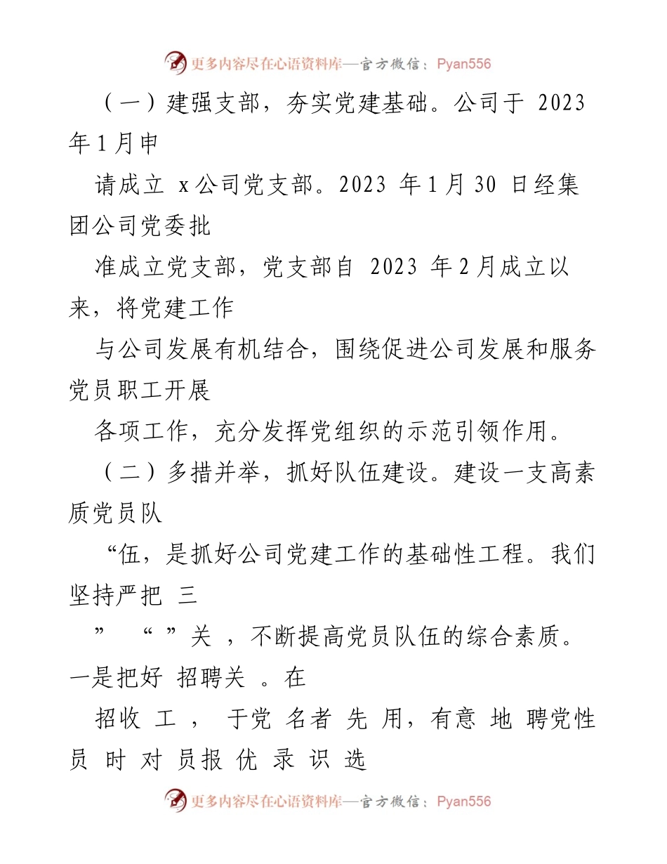 [工作总结] 公司党建 - 2023年xx公司党建工作汇报.docx_第2页