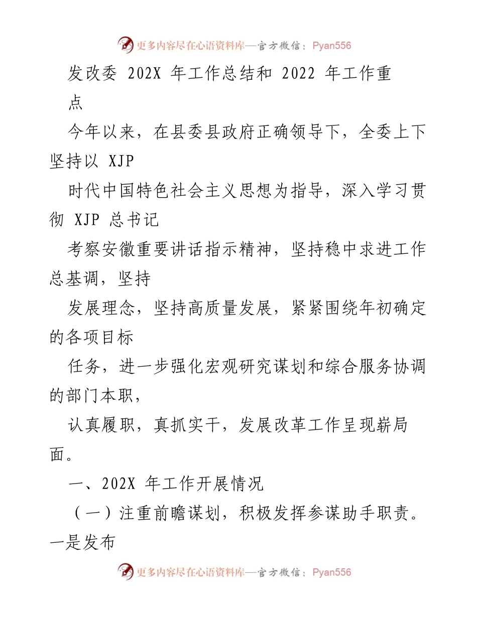 [工作总结] 发改委年度会议 - 202X年工作总结与2022年工作重点分析.docx_第1页