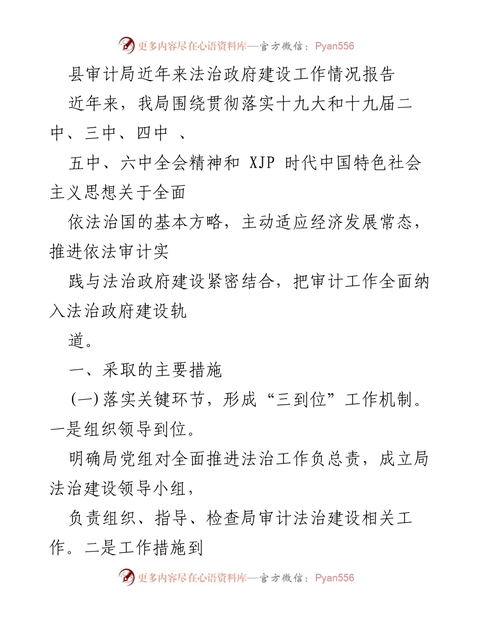 [工作总结] 县审计局 - 法治政府建设工作情况报告.docx_第1页
