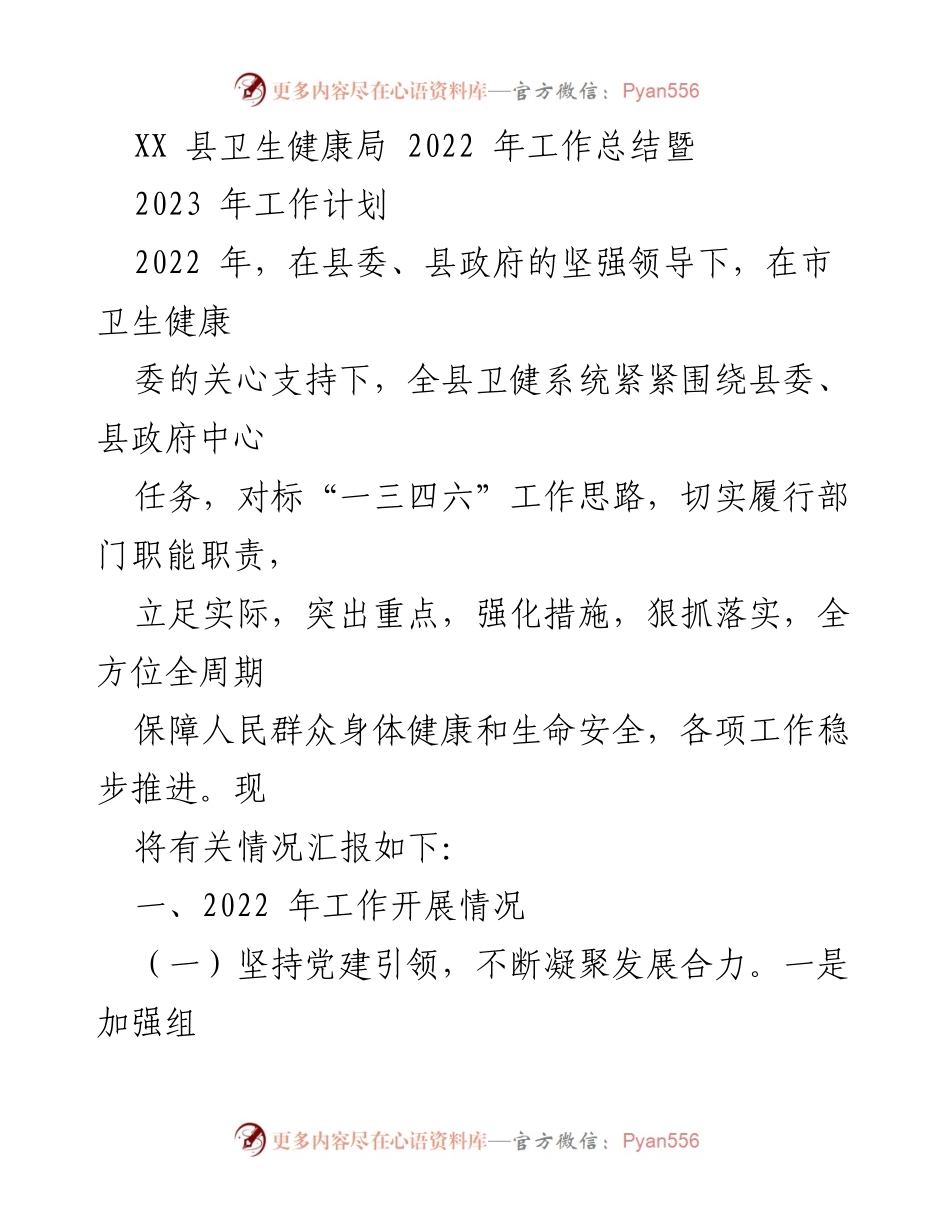 [工作总结] 卫生健康局 - 2022年度工作总结与2023年度工作计划.docx_第1页