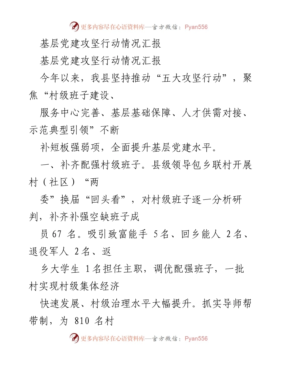 [工作总结] 基层党建攻坚行动 - 基层党建攻坚行动情况汇报.docx_第1页
