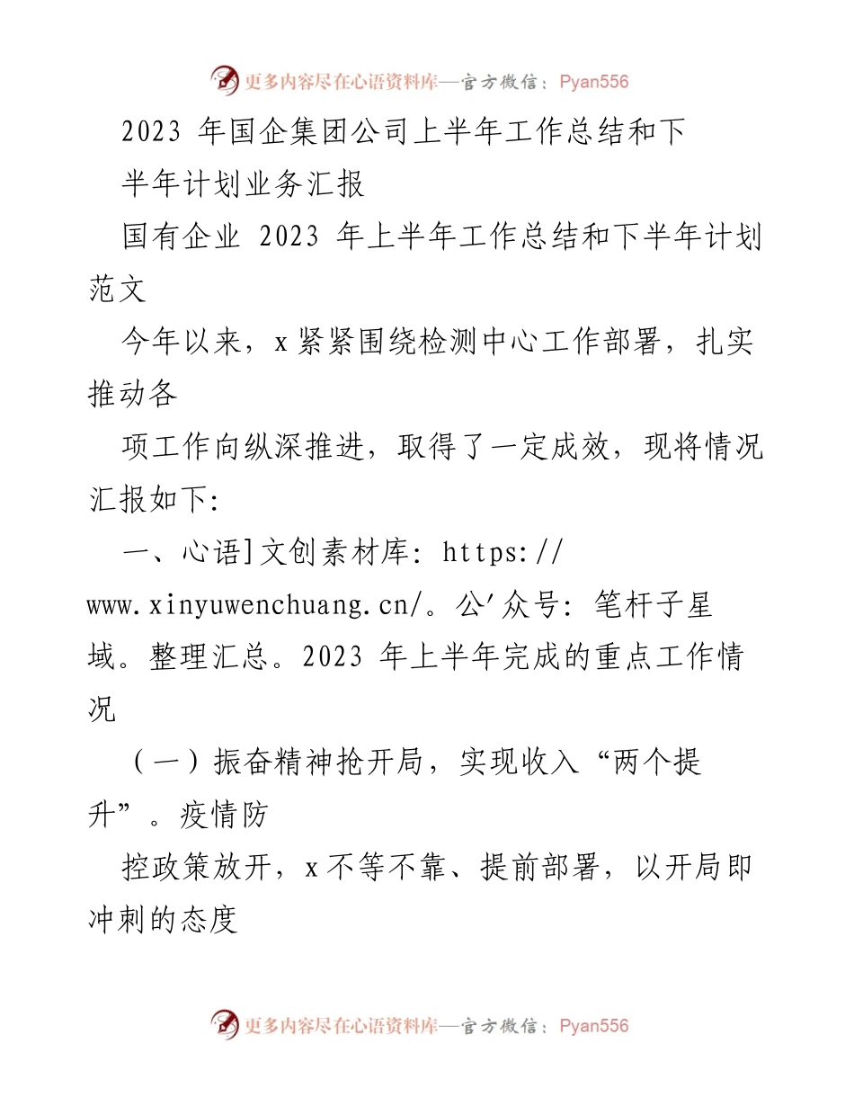 [工作总结] 国企集团 - 2023年上半年工作总结与下半年计划汇报_1.docx_第1页