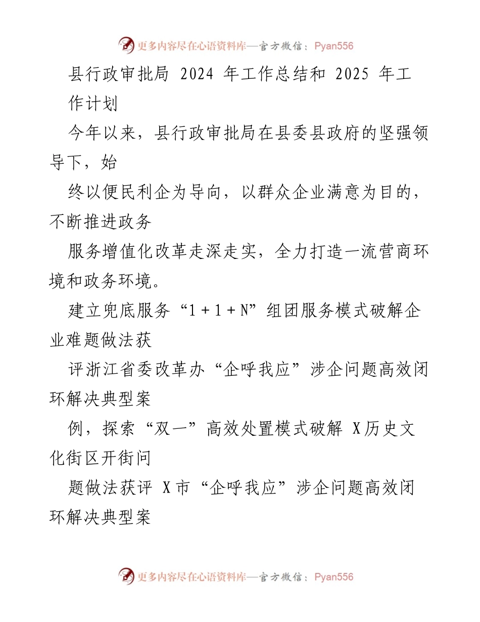 [工作总结] 县行政审批局 - 2024年工作总结与2025年工作计划.docx_第1页