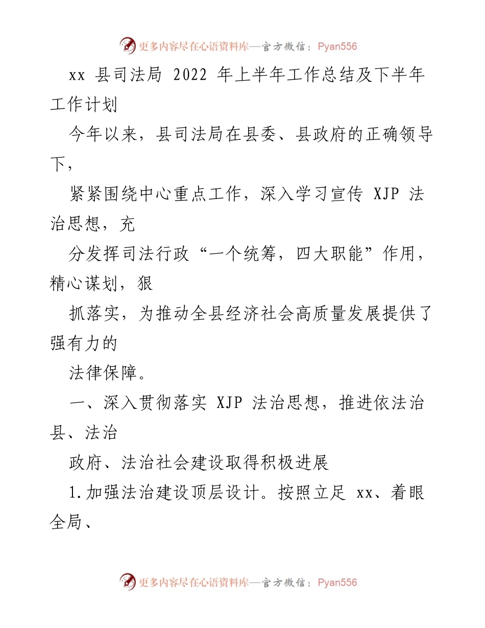 [工作总结] 司法局 - 2022年上半年工作总结与下半年工作计划.docx_第1页