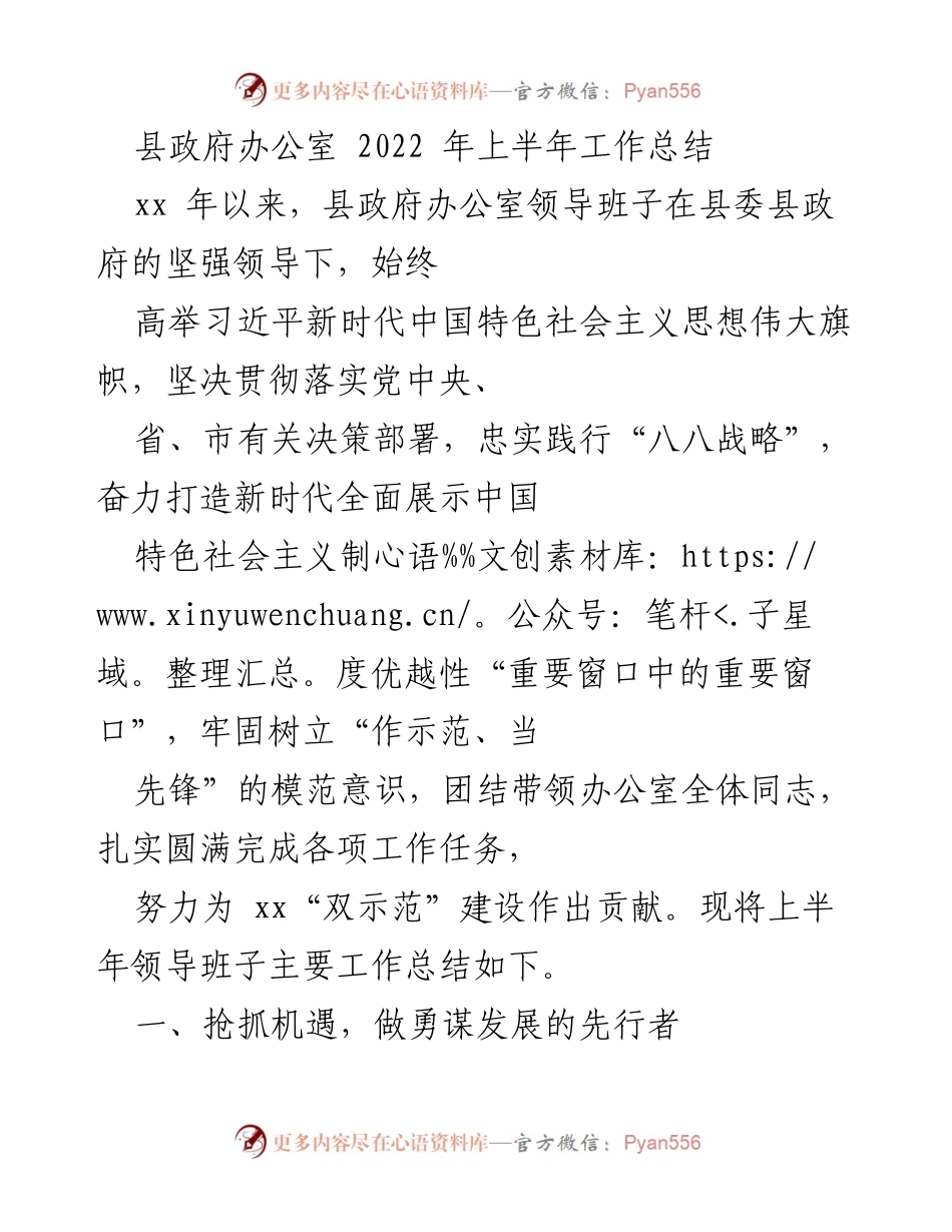 [工作总结] 县政府办公室 - 2022年上半年工作总结与发展成就.docx_第1页