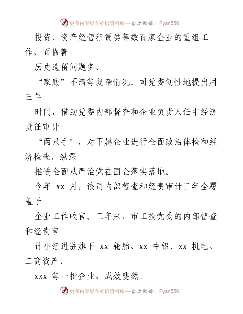 [工作总结] 国有企业 - 国有企业内部督查与经济责任审计工作总结报告.docx_第2页