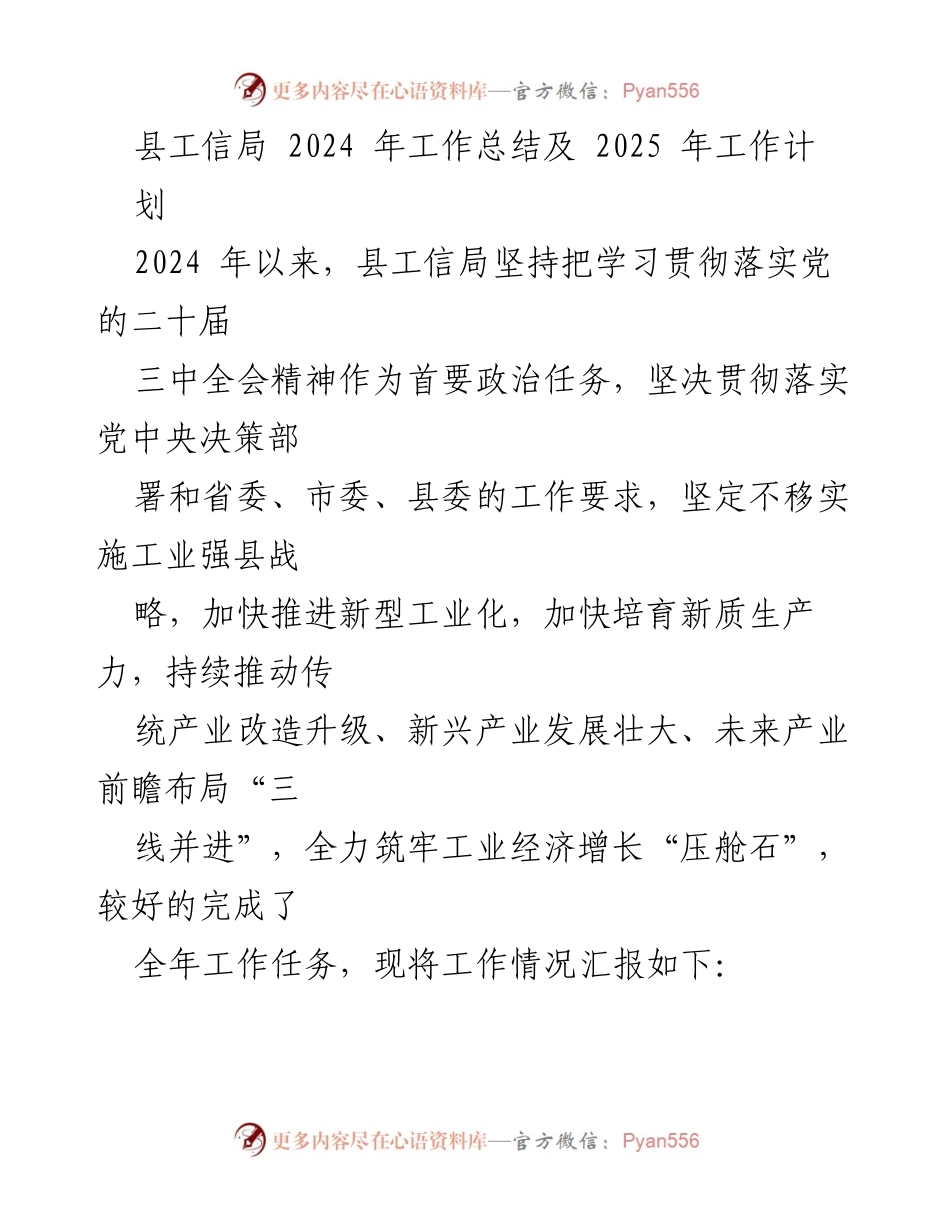 [工作总结] 县工信局 - 2024年工作总结与2025年工作计划概述.docx_第1页