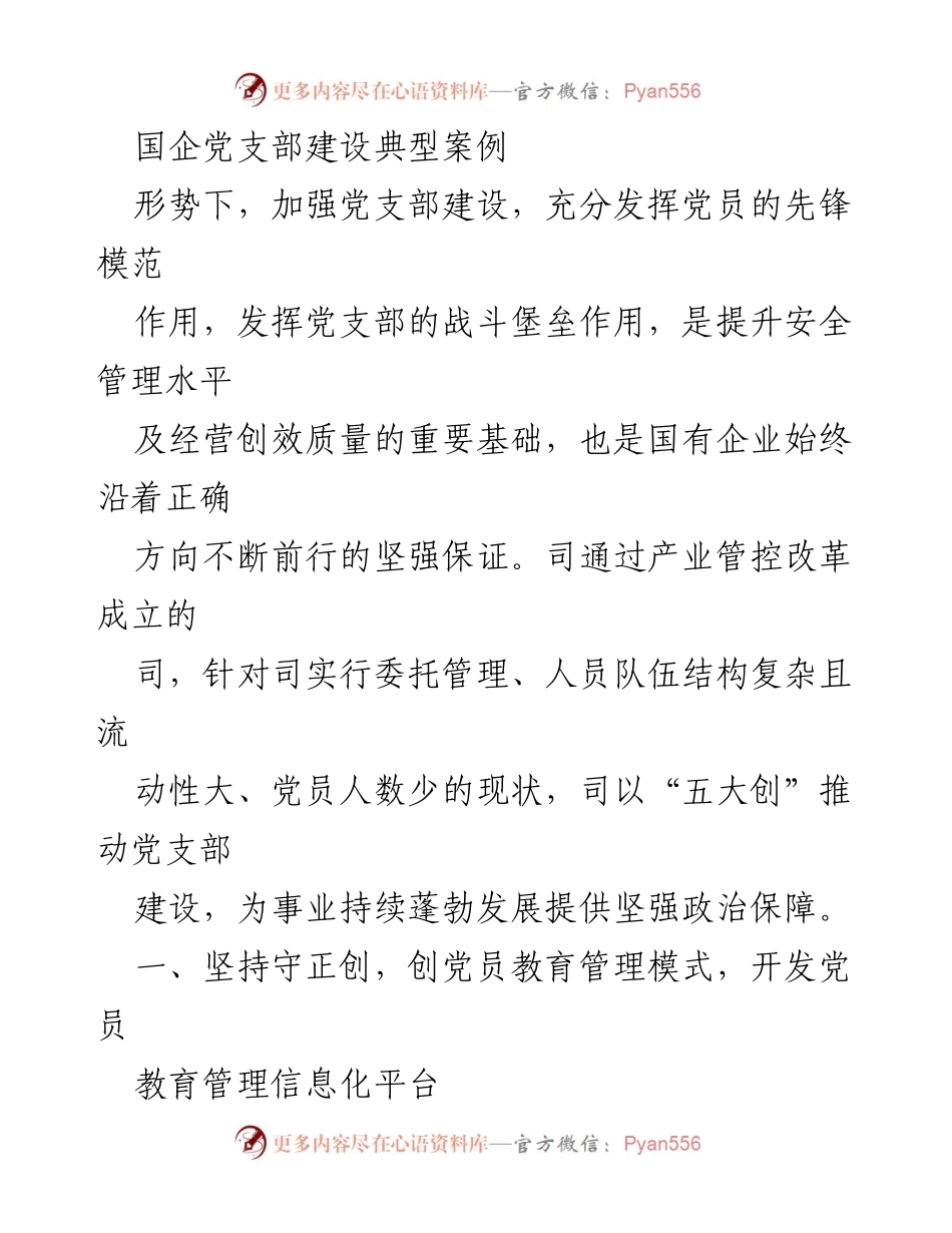 [工作总结] 国企党支部建设 - 国企党支部建设创新实践与党员管理模式总结.docx_第1页