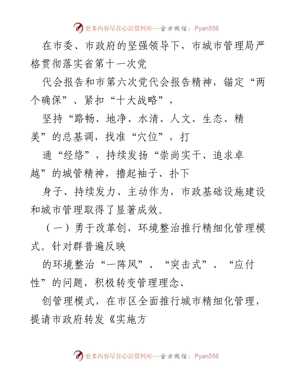 [工作总结] 城市管理局 - 市区城市管理与基础设施建设成效总结.docx_第1页