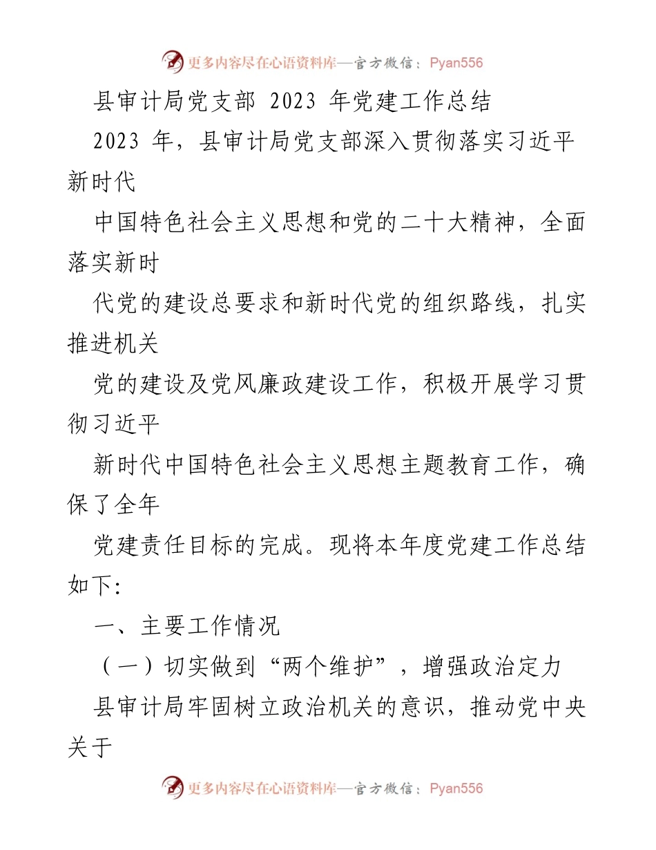 [工作总结] 县审计局 - 2023年党建工作总结报告.docx_第1页