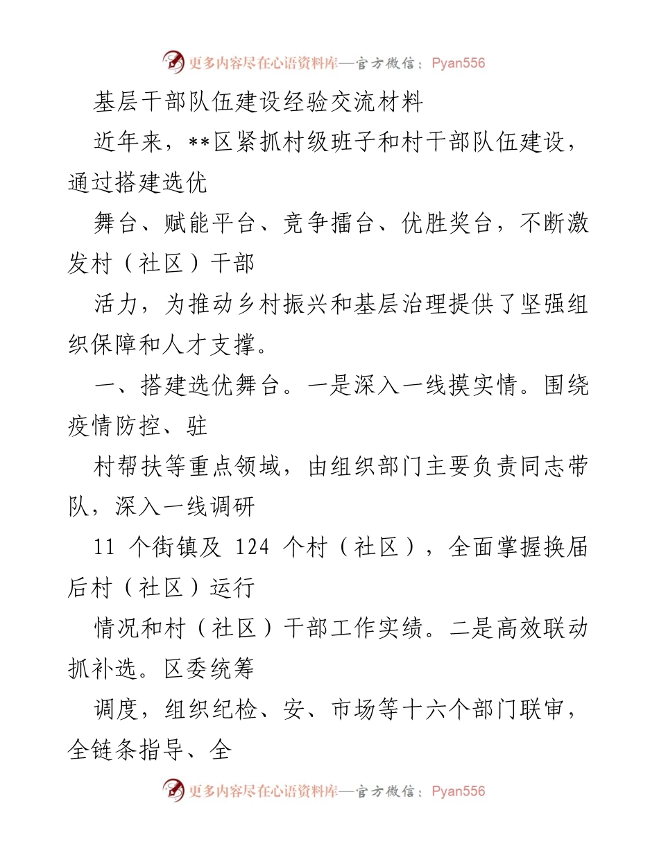 [工作总结] 基层干部队伍建设 - 基层干部队伍建设经验交流与创新实践.docx_第1页