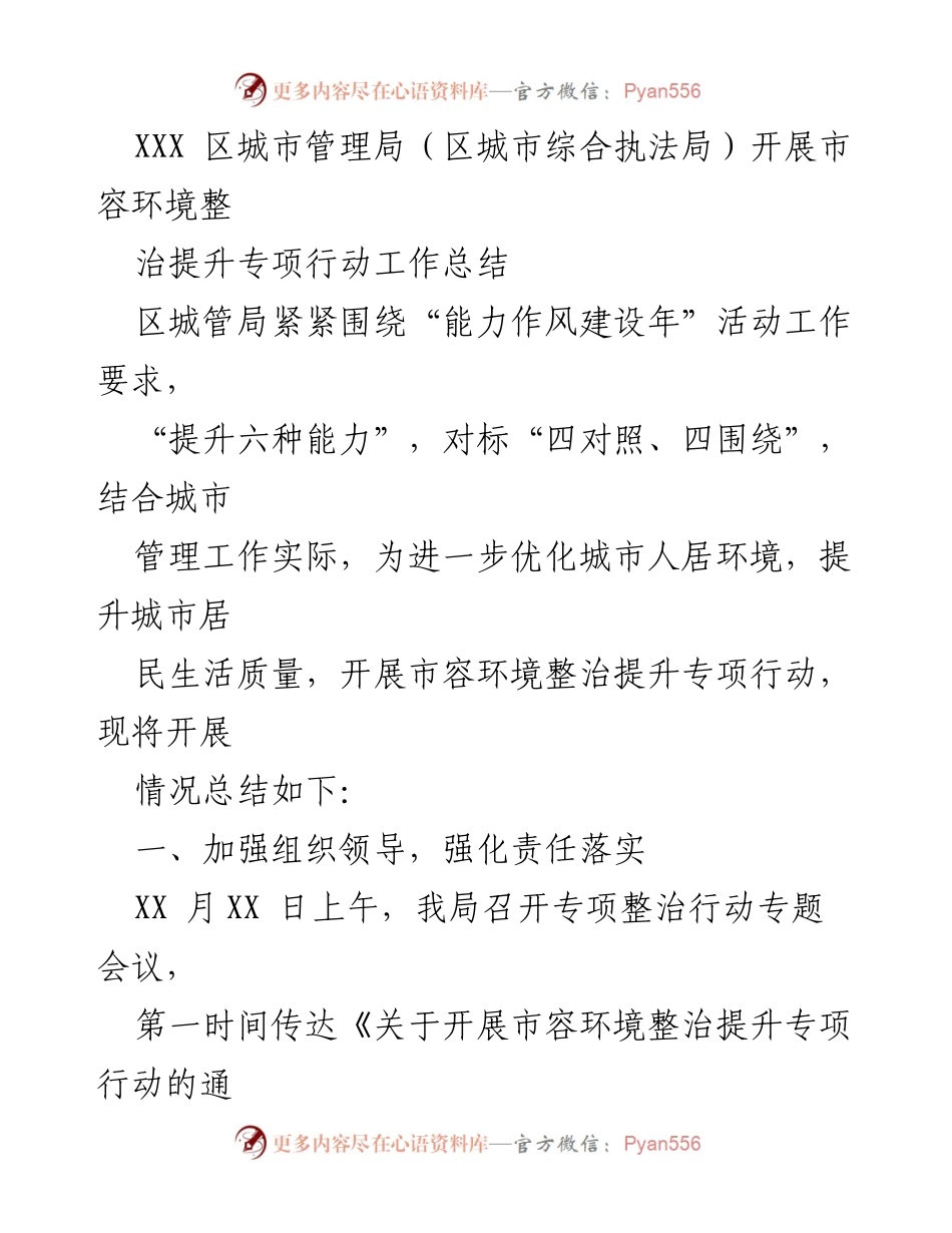 [工作总结] 城市管理局 - 市容环境整治提升专项行动工作总结.docx_第1页