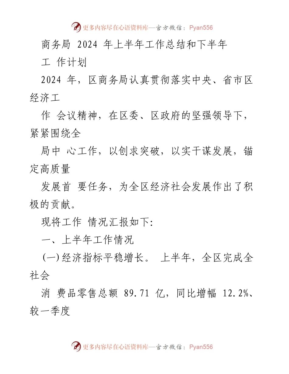 [工作总结] 商务局 - 2024年上半年工作总结与下半年工作计划_2.docx_第1页