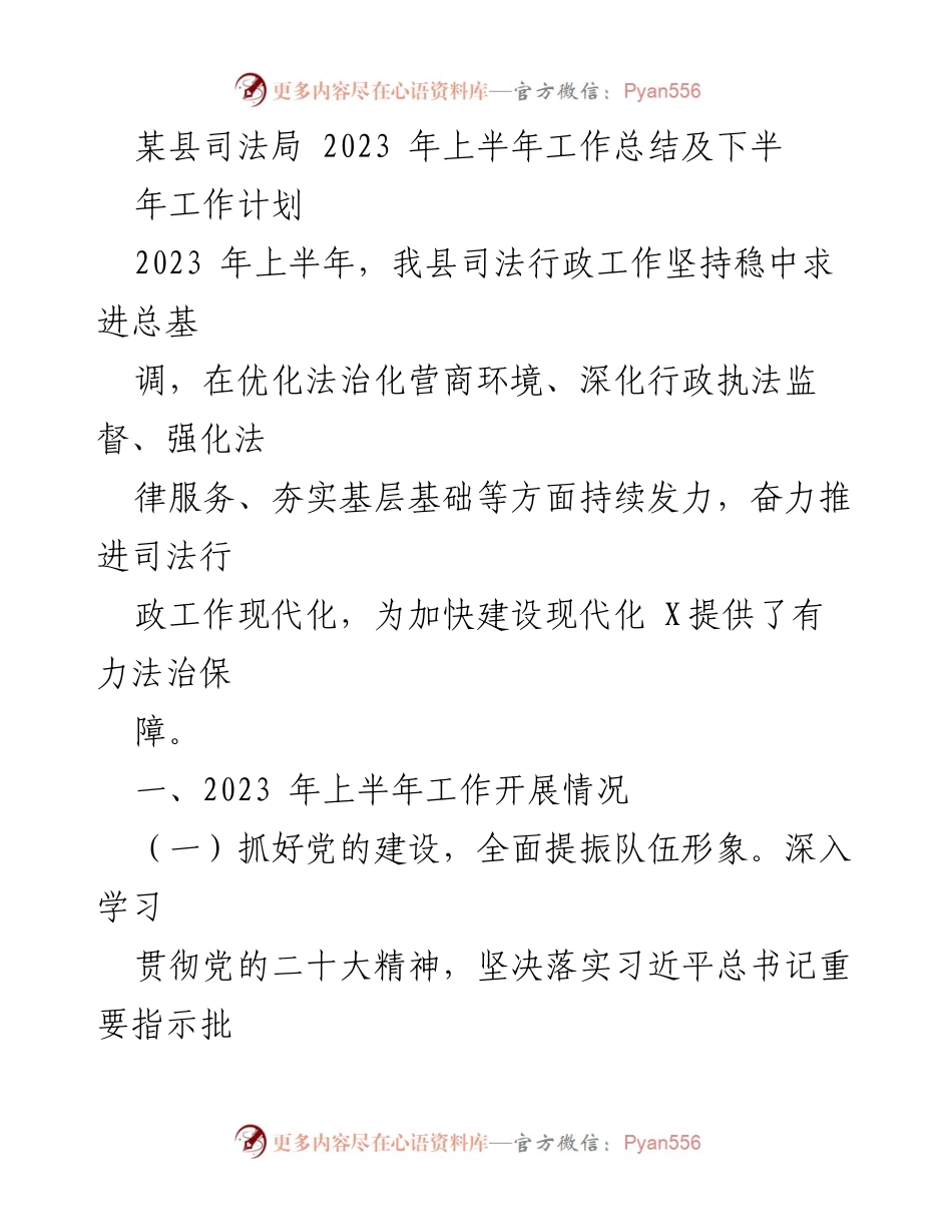 [工作总结] 司法局 - 2023年上半年司法行政工作总结与下半年计划_3.docx_第1页