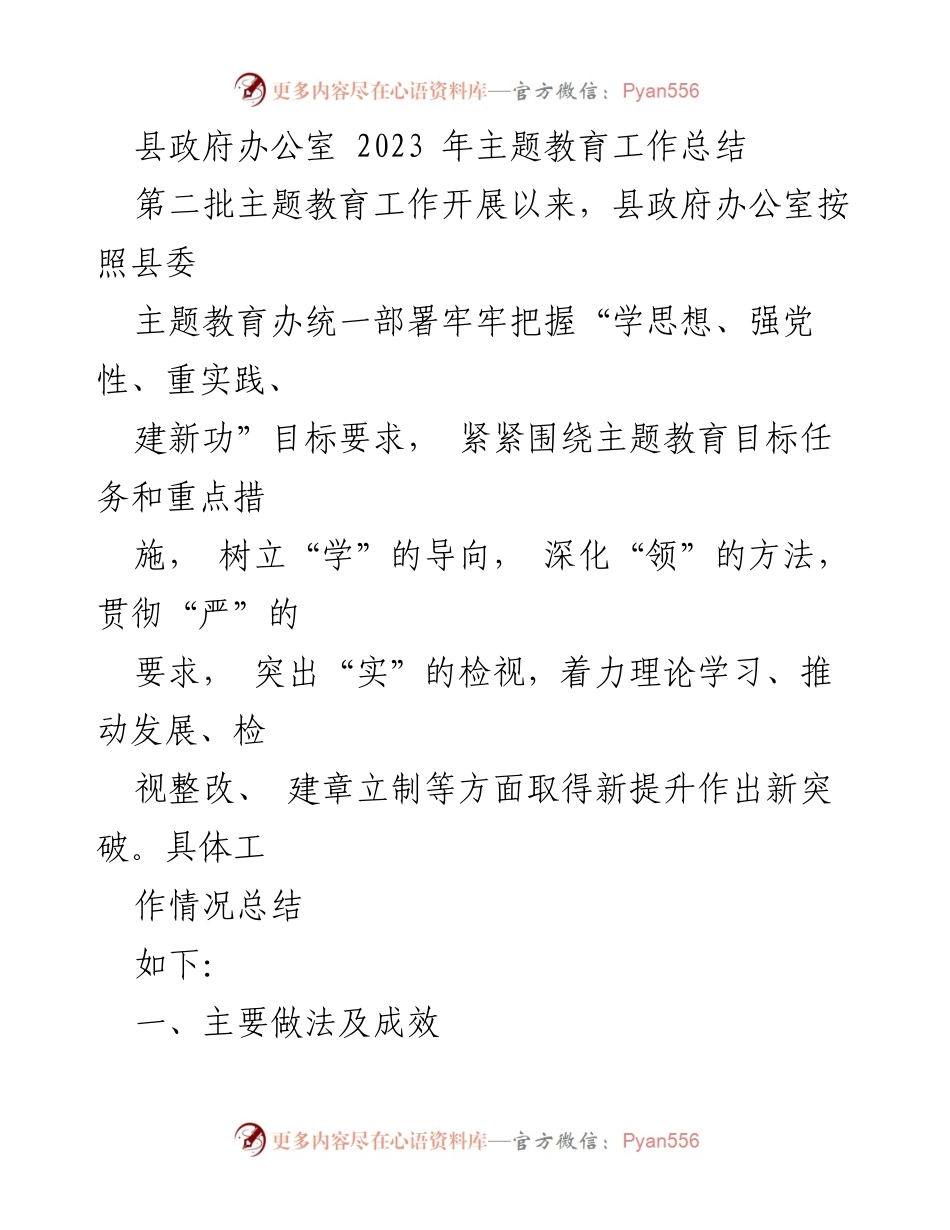[工作总结] 县政府办公室 - 2023年主题教育工作总结与成效分析_2.docx_第1页