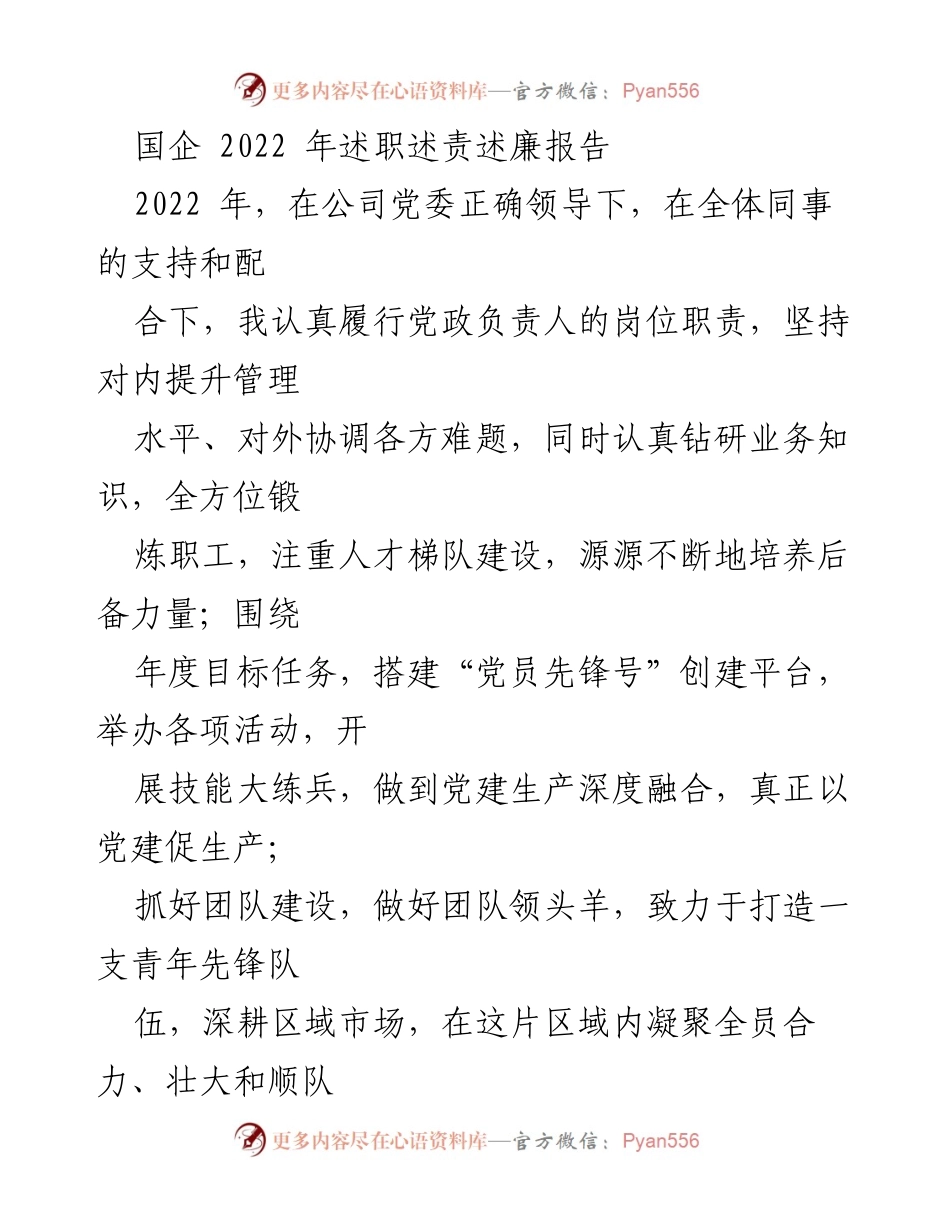 [工作总结] 国企年度述职 - 2022年国企党政负责人述职述责述廉报告.docx_第1页